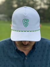 Load image into Gallery viewer, Suave Classic Snapback | White with Green &amp; Yellow Rope
